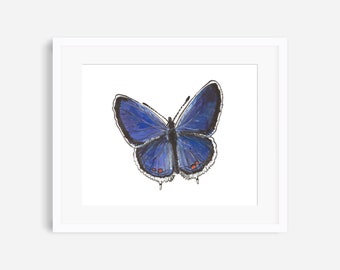 Blue butterfly print, blue tail butterfly, butterfly painting, butterfly wall art, butterfly decor, butterfly nursery art, garden nursery