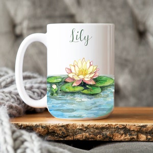 July birth flower mug, water lily mug, can be personalized, custom name mug, birthday gift