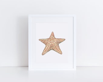 Starfish print, starfish painting, neutral beach decor, beach print, seashell print, starfish decor, starfish art, beach nursery art