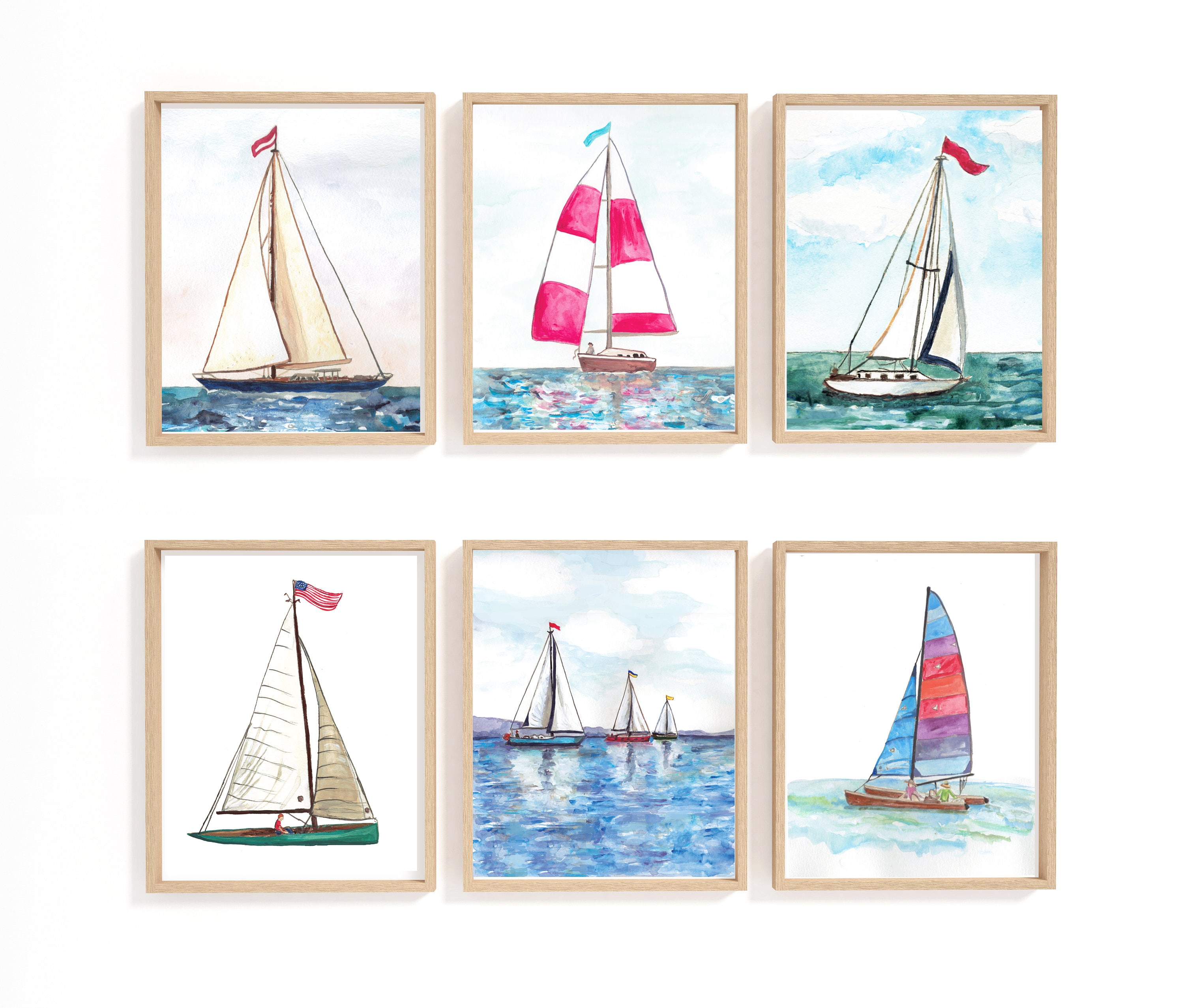 SET of 6 Sailboat Prints, Sailboat Wall Art, Sailboat Nursery Art ...