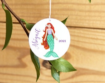 Personalized mermaid ornament, customizable name mermaid ornament for girls, mermaid Christmas tree ornament, mermaid decoration