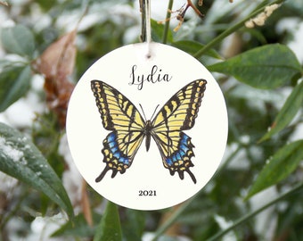 Swallowtail butterfly ornament for a Christmas tree, can be personalized with a name and year, butterfly ornament, nature gift, realistic