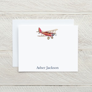Papeterie personnalisée pour garçons, biplan, avion, cartes plates personnalisées avec enveloppes, cartes de notes pour garçons, cartes d’anniversaire d’avion