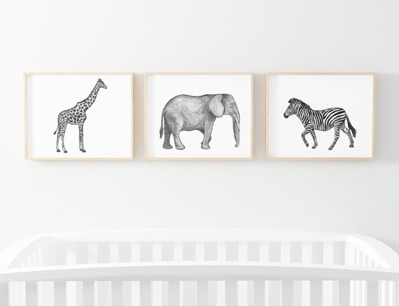 Safari Animal Print Set Black and White Safari Nursery Art | Etsy