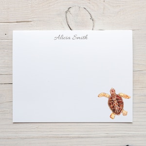 Personalisierte Meeresschildkröte Briefpapier, Meeresschildkröte Notecards, für Männer, für Frauen, flache Karten mit Umschlägen, Strand-Notiz-Karten, Meer Leben, Geschenk