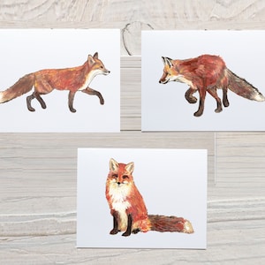 Fox note cards, foxes, set of folded cards, 6, 8, or 12, fox notecards with envelopes. Red fox prints by Robbin Davis, fox stationery gift