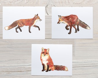 Fox note cards, foxes, set of folded cards, 6, 8, or 12, fox notecards with envelopes. Red fox prints by Robbin Davis, fox stationery gift