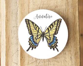 Swallowtail butterfly magnet, yellow butterfly, can be personalized, strong fridge magnet, nature decor, wildlife gift, refrigerator art
