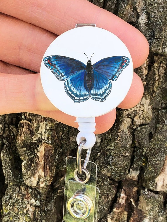 Blue Butterfly Badge Reel, Butterfly ID Badge Holder, Realistic