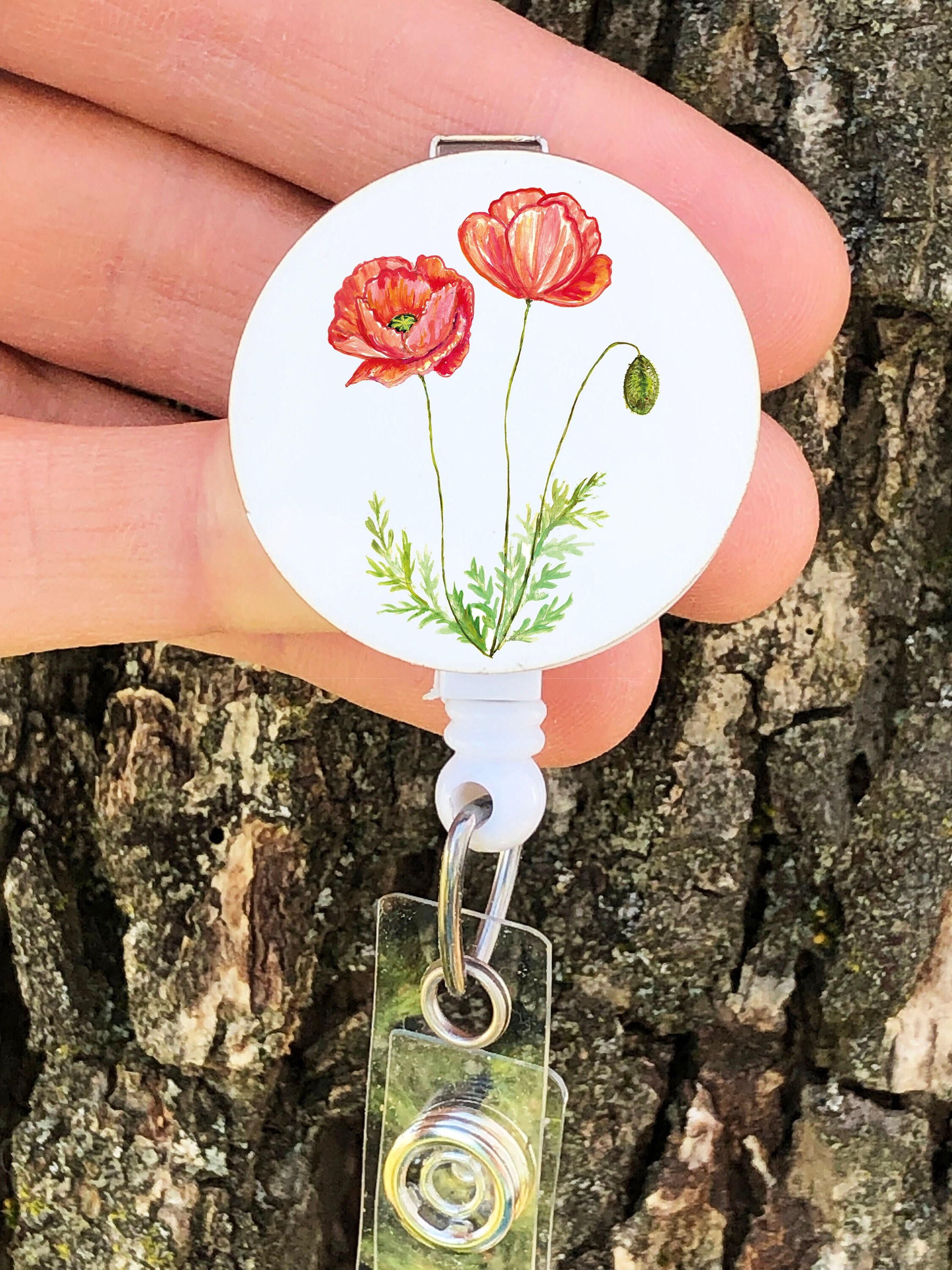 Poppy Badge Reel, August Birth Flower, ID Holder, Nurse, Medical Tech ...