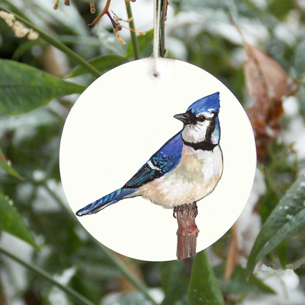 Blue jay ornament, bird Christmas tree ornament, songbird Christmas decoration, nature, wildlife, woodland, realistic natural ornament, jay