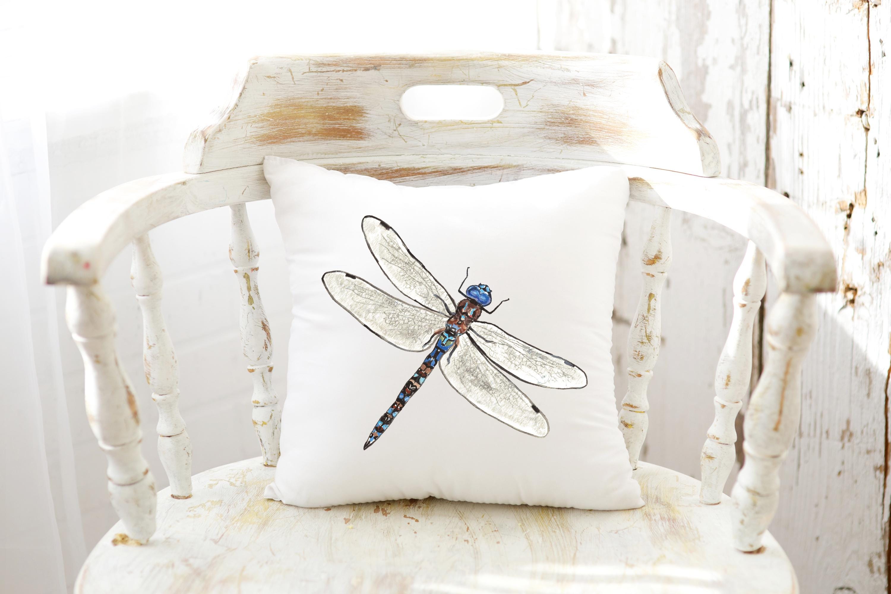 Tache Home Fashion 18x18 Dragonfly Throw Pillow Covers - Vintage Nature Print, 2-Pack