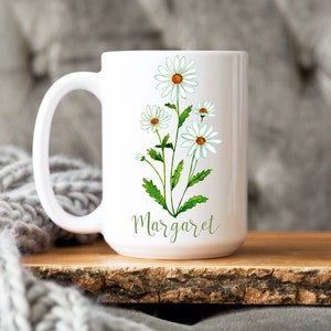 April birth flower mug, daisy mug, can be personalized, custom name mug, birthday gift