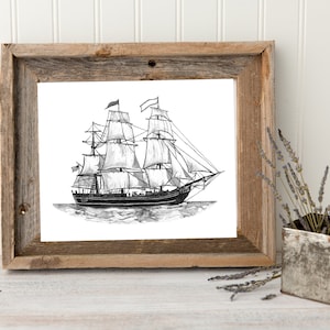 Schiff Druck, Schiff Malerei, Segelschiff Druck, Vintage Schiff, Schiff Wand Kunst, nautische Kinderzimmer Kunst, nautisches Dekor, Schiff Druck schwarz weiß