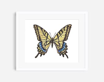 Butterfly print, swallowtail butterfly, yellow butterfly, butterfly painting, butterfly nursery art, butterfly decor, butterfly wall art