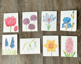 Lentebloem notitiekaarten, bolbloemen, bloem briefpapier cadeauset, set van acht notitiekaarten met enveloppen
