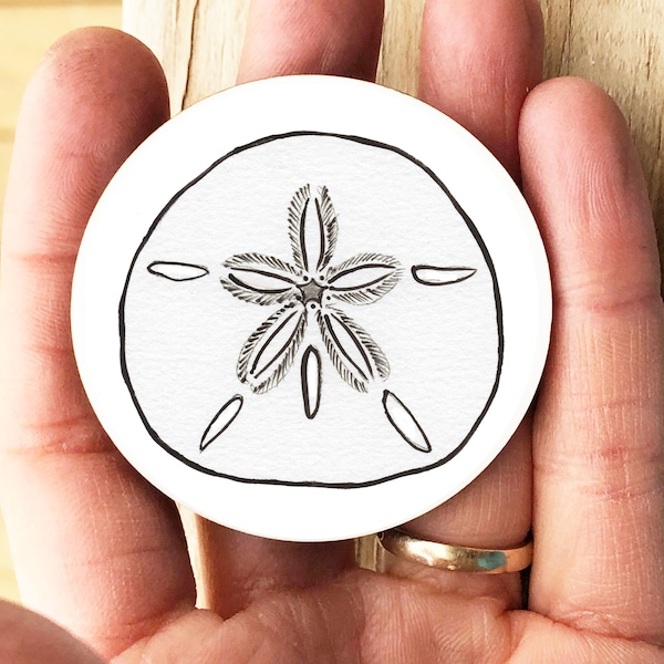 Sand dollar magnet, can be personalized, custom name magnet, strong fridge magnet, black and white, shell collector gift