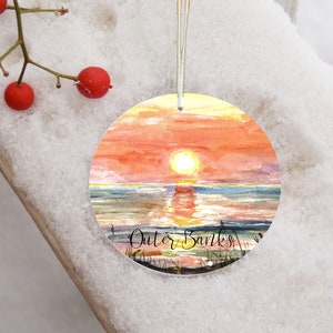 Beach ornament, beach sunrise, customizable, beach trip, beach vacation, personalized beach Christmas ornament, beach gift, ocean ornament