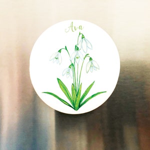 January birth flower magnet, personalized, birth flower gift, snowdrop magnet, fridge magnet, wildflower magnet, botanical, nature gift