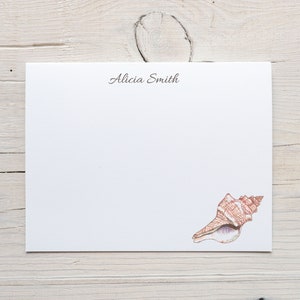 Personalized seashell stationery, beach note cards, set of different shells, flat cards with envelopes, beach gift, for women, beach cards