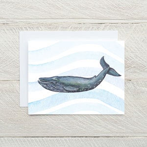 Walvis notakaarten, blauwe vinvis briefpapier, oceaan leven notecards, strand nota kaarten, gevouwen kaarten, blanco binnen, 6, 8, of 12, met enveloppen