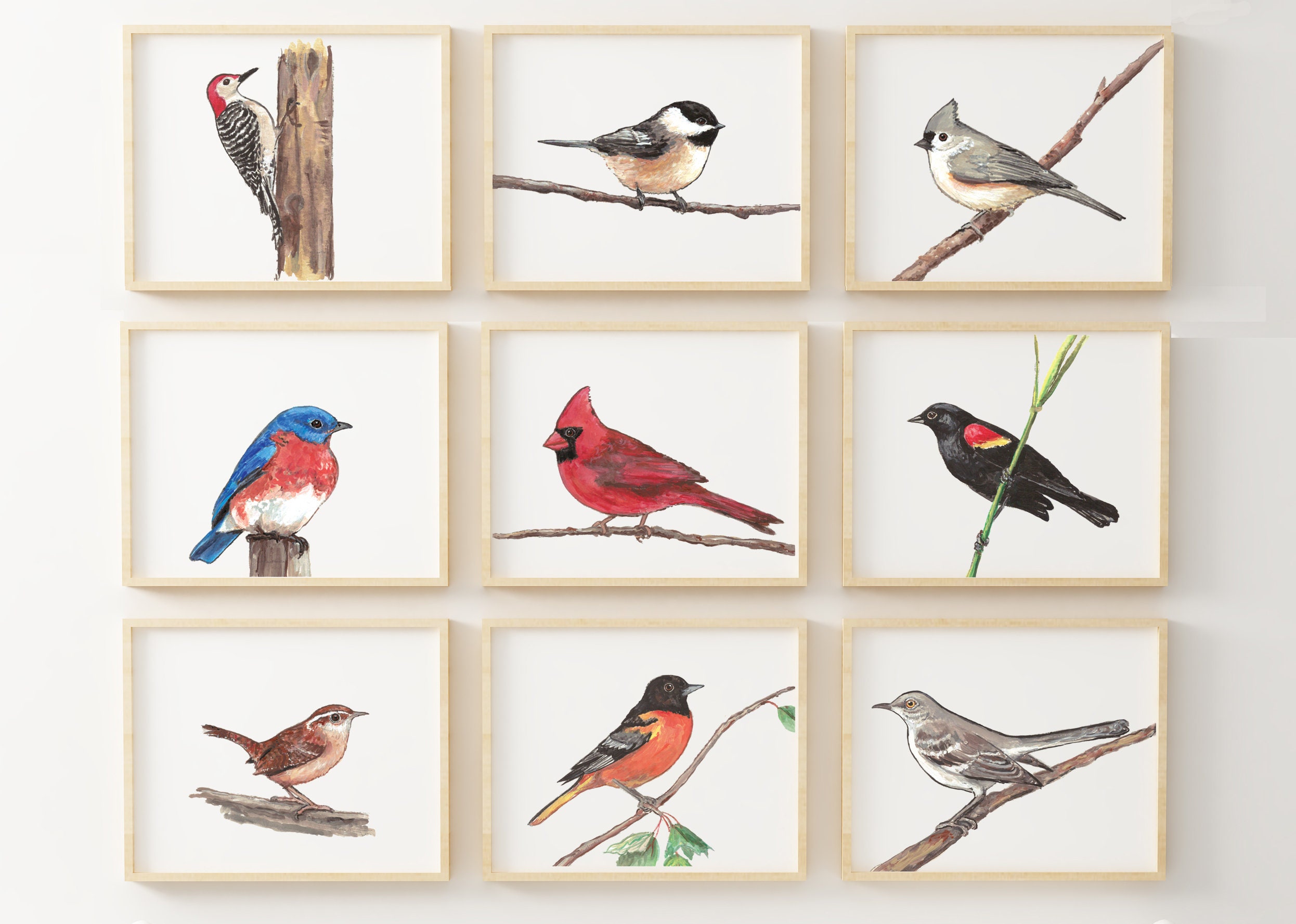 Bird print set bird prints bird prints wall art set of 9 | Etsy