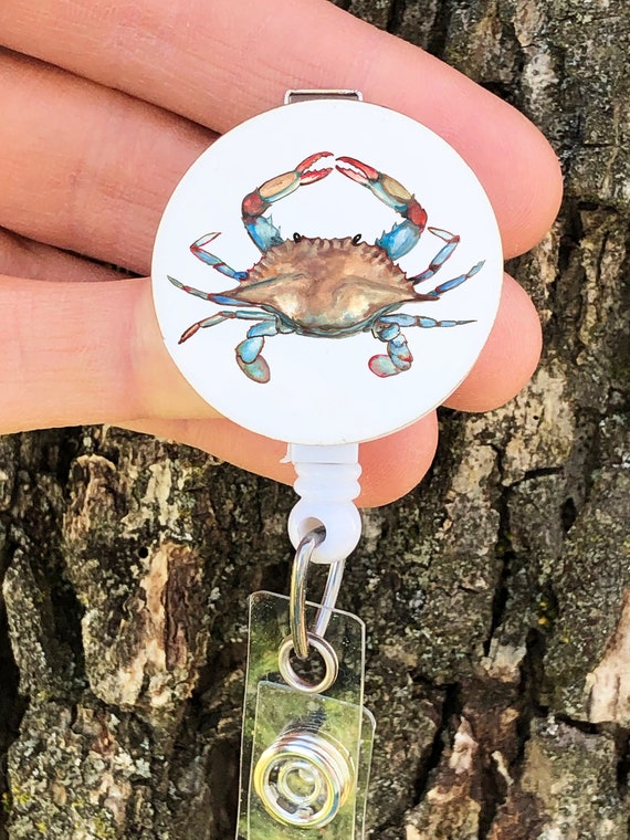 Blue crab badge reel, Maryland blue crab badge holder, crab ID holder, Beach badge reel, gift for nurse, teacher, medical tech, Beach lover