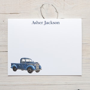 Papelería de camión azul, tarjetas de notas para niños, papelería personalizada, para hombres, camioneta, camión vintage, tarjetas de identificación de vehículos, tarjetas de identificación