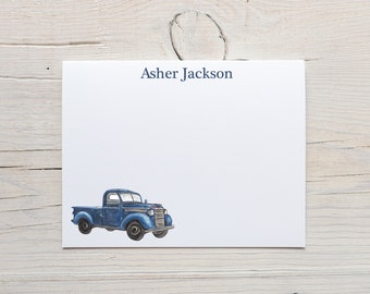 Blue truck stationery, note cards for boys, personalized stationery, for men, pickup truck, vintage truck, vehicles notecards, name cards