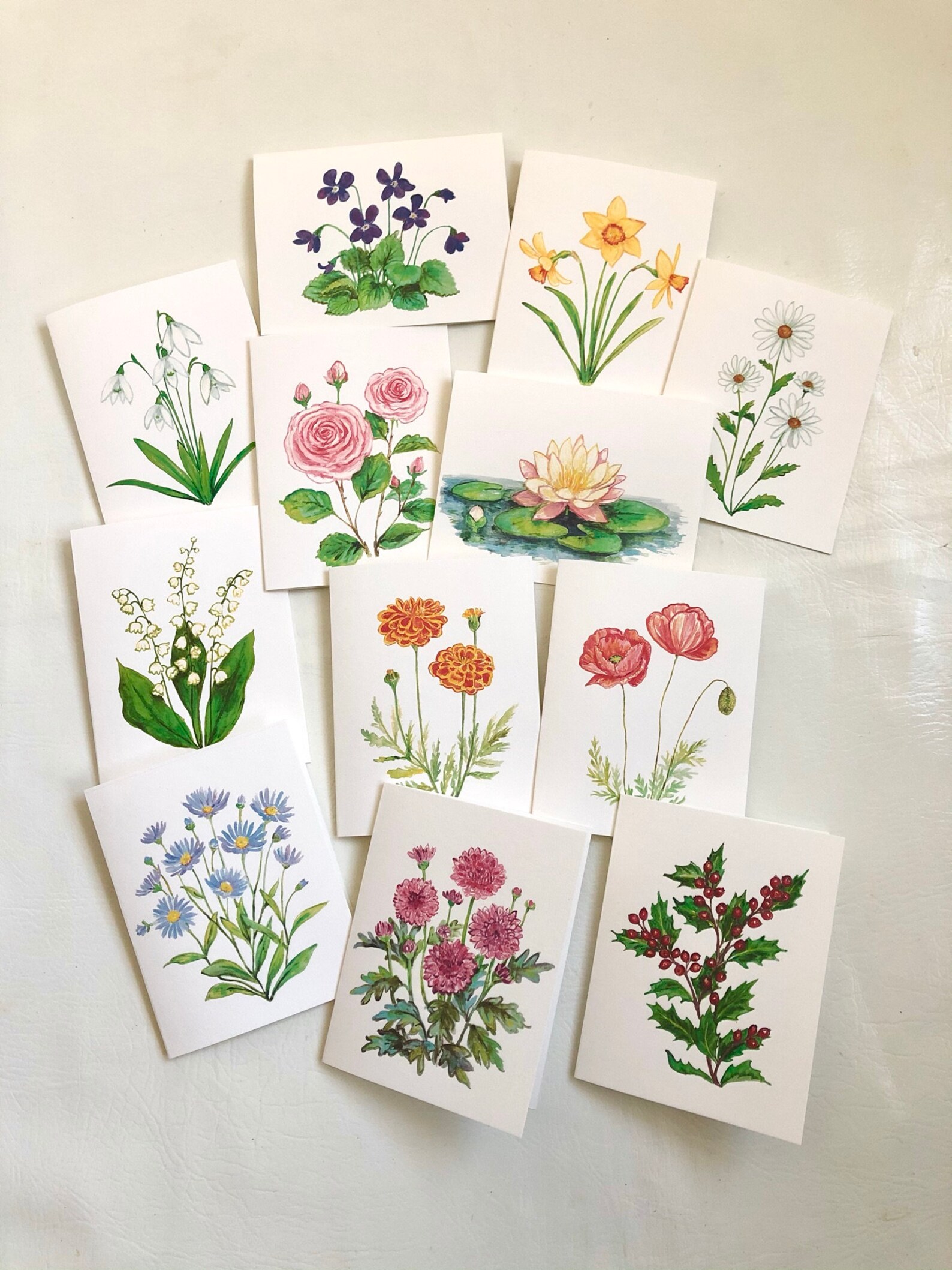 Birth Flower Notecards, Set of 12, Celebratory Month Flower Cards ...