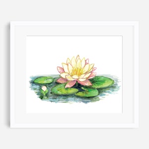 Water lily print, birth flower print, July birth month, lotus wall art, lilypad decor, botanical print, watercolor flower, Mother's day gift