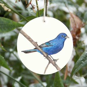 Indigo bunting ornament, personalized, songbird tree ornament, blue bird ornament, nature, bird watcher gift, Christmas tree, realistic