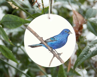 Indigo bunting ornament, personalized, songbird tree ornament, blue bird ornament, nature, bird watcher gift, Christmas tree, realistic