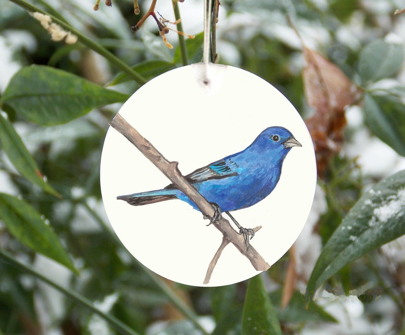 Indigo bunting ornament, personalized, songbird tree ornament, blue bird ornament, nature, bird watcher gift, Christmas tree, realistic image 1