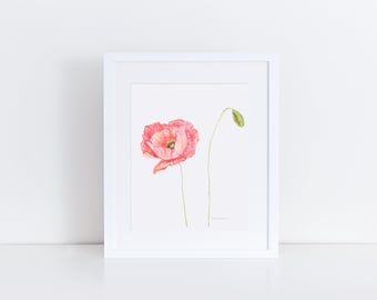 Poppy print, poppy painting, pink poppy print, poppy wall art, poppies print, flower print, poppies print set, orange poppies, coral poppy