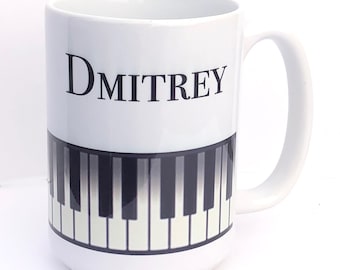 Piano mug, keyboard, musician gift, composer mug, music teacher gift, personalized name, music gift