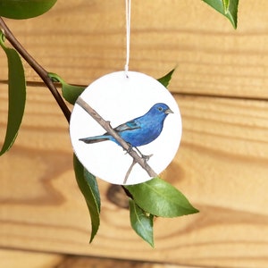 Indigo bunting ornament, personalized, songbird tree ornament, blue bird ornament, nature, bird watcher gift, Christmas tree, realistic image 3