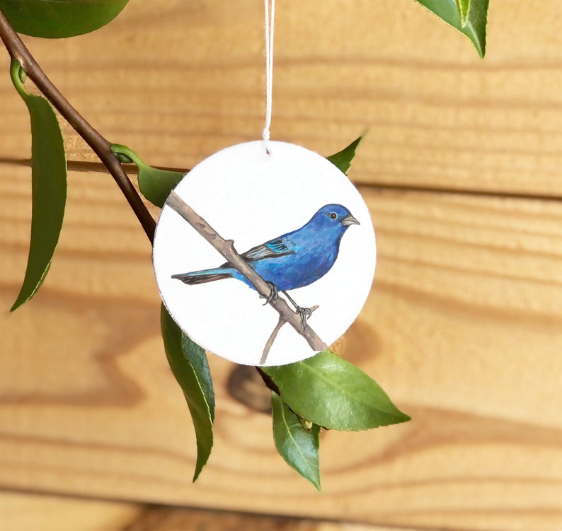 Indigo bunting ornament, personalized, songbird tree ornament, blue bird ornament, nature, bird watcher gift, Christmas tree, realistic image 3