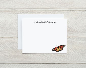 Personalized butterfly stationery, monarch butterfly notecards, flat cards with envelopes, personalized nature stationery, insect notecards