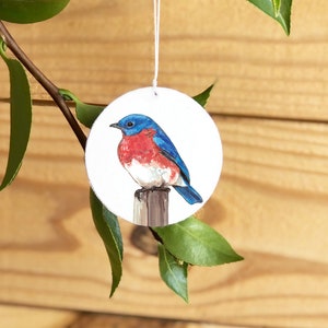 Bluebird ornament, bird Christmas tree ornament, realistic nature songbird ornament, bird watcher gift, Eastern bluebird, woodland, wildlife