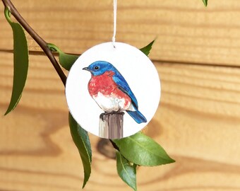 Bluebird ornament, bird Christmas tree ornament, realistic nature songbird ornament, bird watcher gift, Eastern bluebird, woodland, wildlife