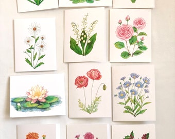 Birth flower notecards, set of 12, celebratory month flower cards, birthday, anniversary, birth month flowers, wildflower stationery, gift