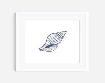 Tulpenschalen-Print, Muscheldruck, Muscheldruck, blaues und weißes Muschelgemälde, blaue und weiße Muscheldrucke, Strandwallkunst, Strandwanddekor, Bad