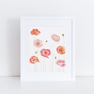 Poppies print, poppies painting, poppies wall art, poppies gift, watercolor poppies, pink poppy print, orange poppies, flower print, floral