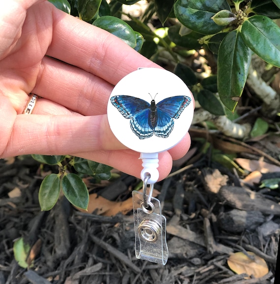 Blue Butterfly Badge Reel, Butterfly ID Badge Holder, Realistic