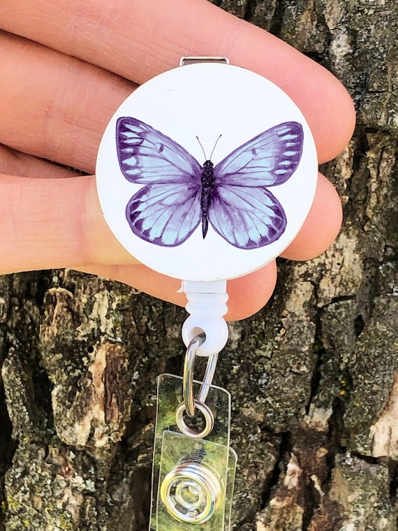 Lavender Butterfly Badge Reel, Purple Butterfly ID Badge Holder