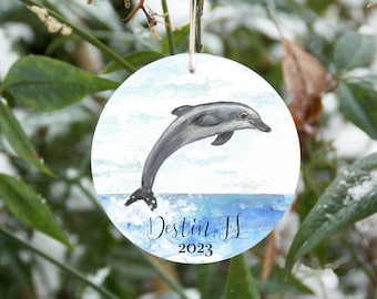 Adorno de delfín, adorno de árbol de Navidad con delfín, personalizado, animal marino, adorno costero, decoración con temática oceánica, regalo de delfín