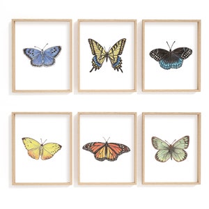 Butterfly print set, butterflies print, butterfly painting, set of 6, butterflies painting, butterfly nursery prints, nursery wall art