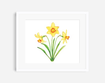 Daffodil print, birth flower print, March birth flower, botanical print, watercolor flower, March baby gift, Mother's Day gift, wall art