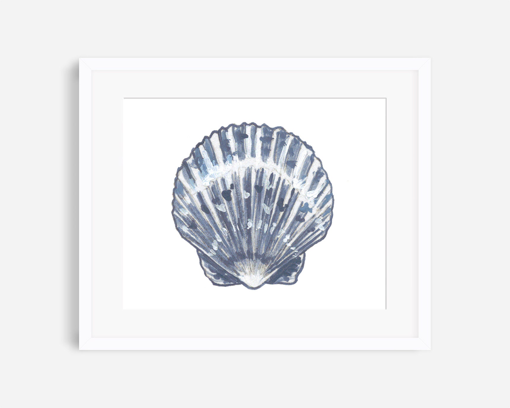 Blue Shell Ptints Blue Scallop Shell Print, Scallop Shell Painting, Blue Seashell Print ...